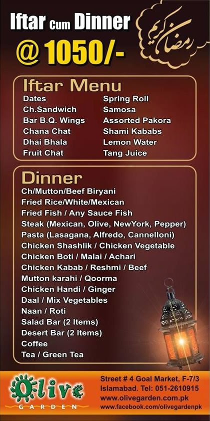 Olive Garden Islamabad Iftar Buffet Dinner Deal & Menu | WhatsOnSale