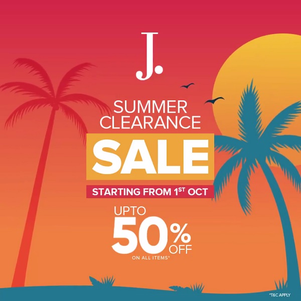 J., Junaid Jamshed Summer Clearance Sale! upto 50% off on all items from  1st Oct 2021