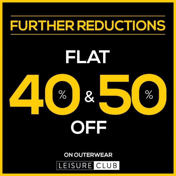 Leisure Club Further Reductions! Flat 40% & Flat 50% on outerwear | What's  On Sale